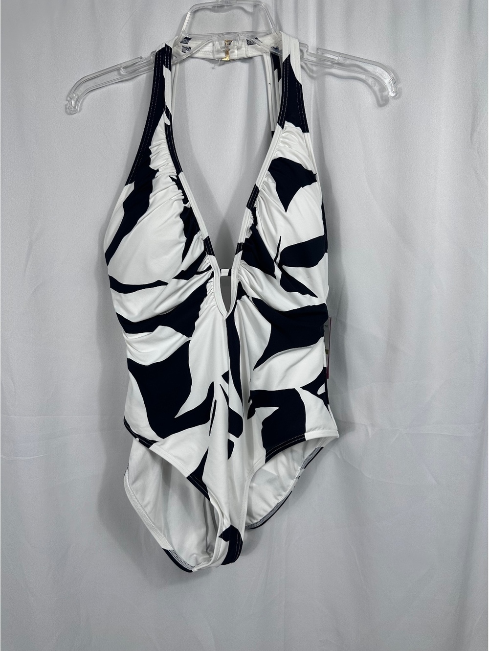 Vince Camuto Women's Black and White One Piece Swimsuit Scrunch Butt Size 14